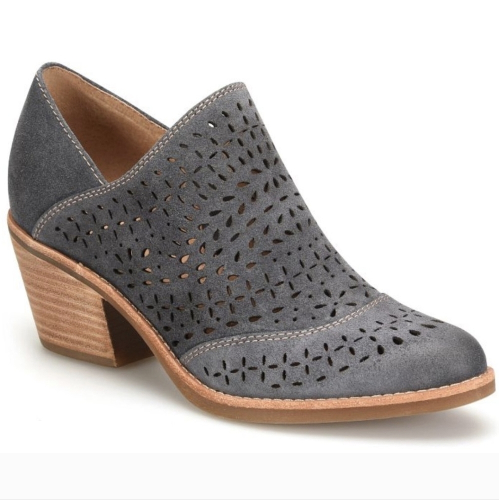 Sofft Amberly Suede Booties Laser Cut Side Zip Block Heel Boho Western Blue 8.5